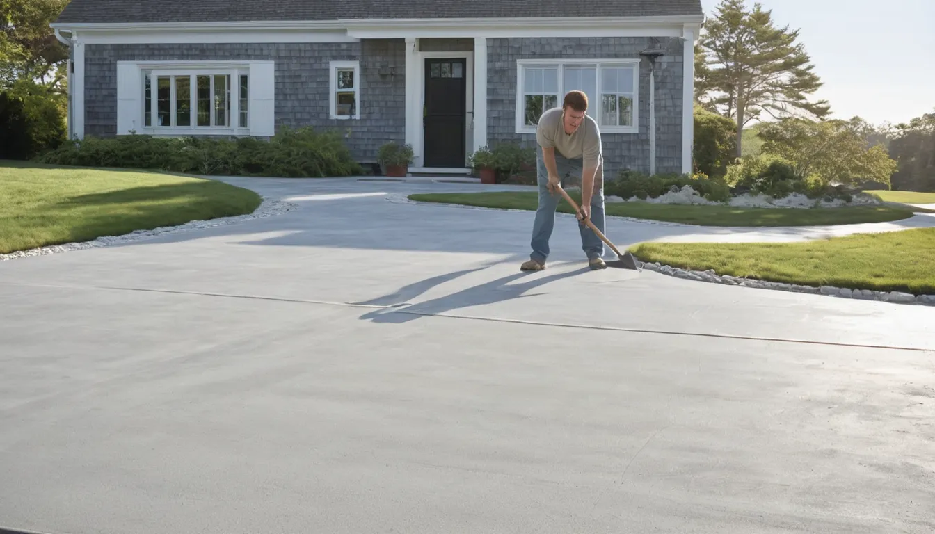 A freshly poured broom-finished concrete driveway leading to a home in Philadelphia