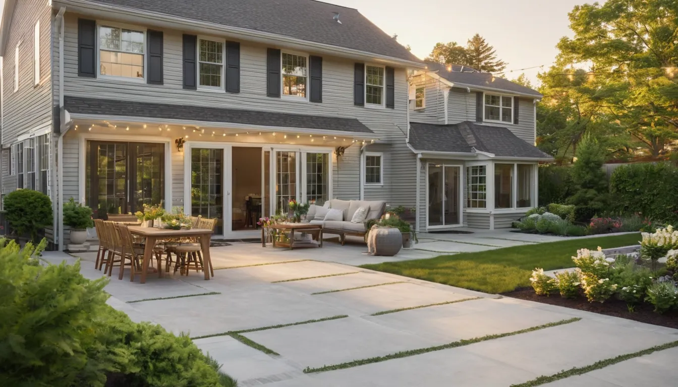 Homeowners relaxing on a new concrete patio behind a house in Philadelphia